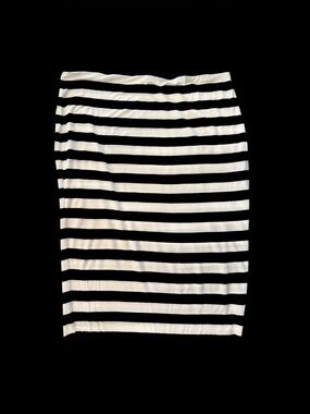 Vince Camuto Black White Striped Pencil Skirt Sz XL Pull On Knit Midi EUC